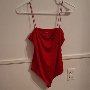 Express Red Asymmetrical Sleeveless Bodysuit